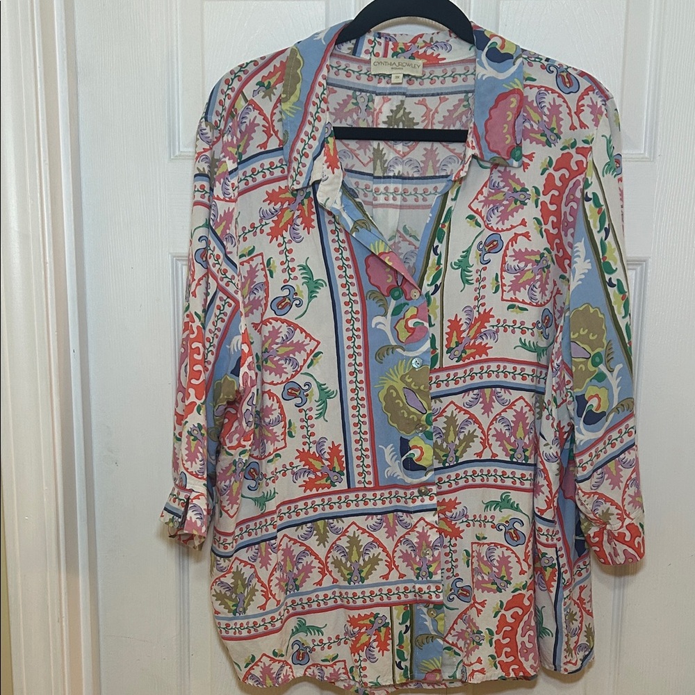 Cynthia Rowley Woman Boho Paisley Button Front Blouse Size 3X